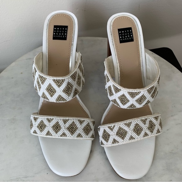 WHITE House Black Market, WHBM Jenna beaded two band Heels Size 8 - Picture 4 of 10